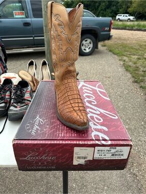 Lucchese Men's Tan Exotic-Print Leather Western Boot